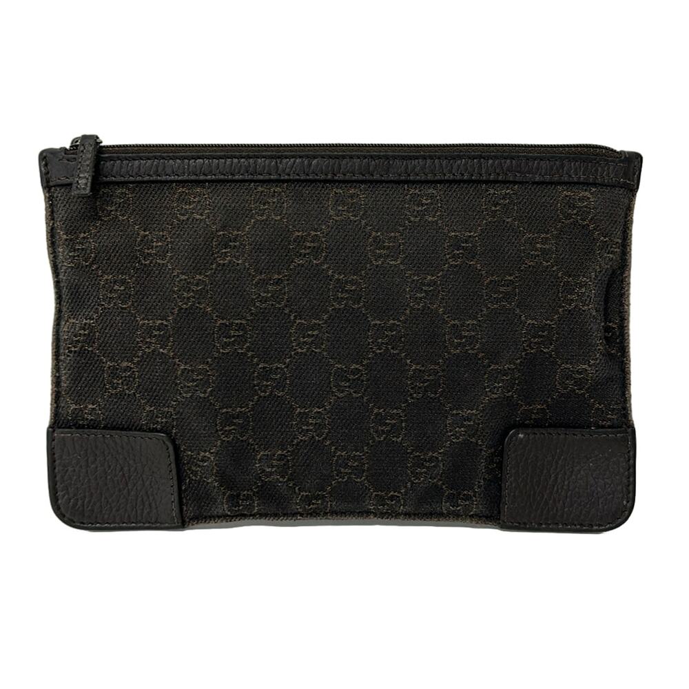 Gucci GG Pouch 150415 Dark Brown Light Brown Canvas Leather